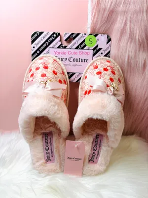 NWT Juicy Couture Coquette Cream/Pink Cherry Slippers thumbnail 3