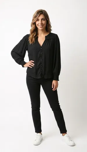 Anthropologie Black Balloon Sleeve Blouse XS thumbnail 1