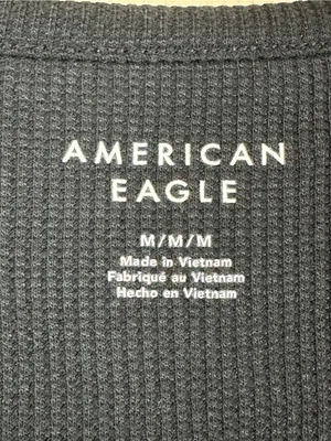 American Eagle Womens Black Ribbed Waffle Knit Long Sleeve Henley Top Medium thumbnail 3