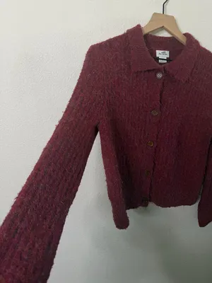 Free People Find‎ Me Now Sena Rib Knit Cardigan Maroon Burgundy Women’s Size M thumbnail 6