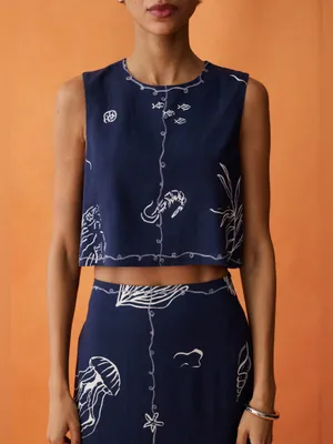 NWT ANAYA Sari Set size 2 blue navy linen skirt Few Moda thumbnail 3