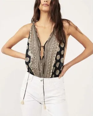 Free People Intimately Bodysuit Womens XS Black Printed Tassel OB1469393 Boho thumbnail 1