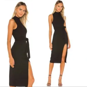 lovers and friends size medium Dress Devyn High Neck Ribbed Midi Dress in Black thumbnail 2