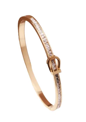 Women Fashion Stainless Steel Rhinestone Decor Bangle Bracelet thumbnail 1