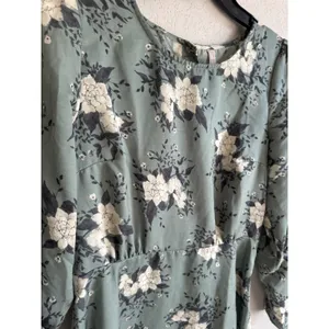 NWT Free People Sage Green White Floral Long Sleeve A-Line Mini Dress Womens 4 thumbnail 2