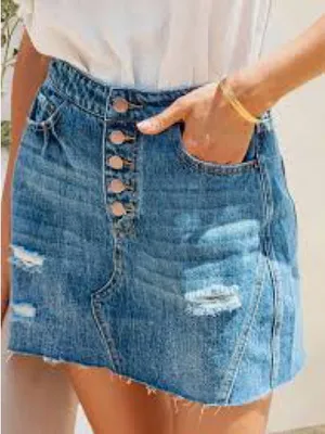 We The Free Blue Denim Distressed Button-Front Mini Skirt Coastal Cowgirl 26 thumbnail 4