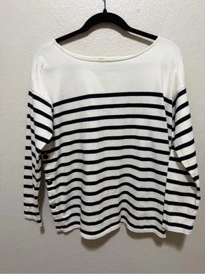 Sézane Noan Marinière Breton Striped Top Medium Cream Navy thumbnail 3