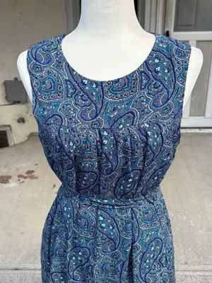 GAP Blue Paisley Shirred Swing Dress Tie Waist Pockets Size M thumbnail 6