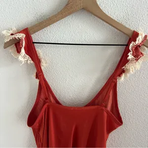 Free People Intimately Lace Strap Silky Polyester Orange Cream XS thumbnail 6