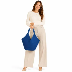 Womens Blue Faux Suede Bucket Tote Shoulder Bag Minimalist Work Travel Everyday thumbnail 3