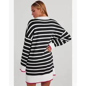 NEW Green Polo V Neck Long Sleeve Dress Striped Mini Sweater Dress S thumbnail 3