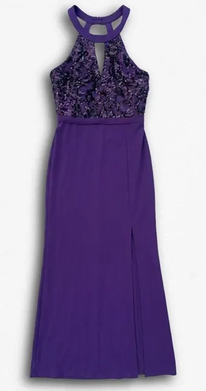 Morgan & Co Womens Purple Sequin Halter Neck Formal Gown Prom‎ Dress Size 8 thumbnail 1