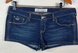 Hollister Size 11 Denim Micro Mini Shorts Dark Wash Low Rise Stretch Casual thumbnail 1