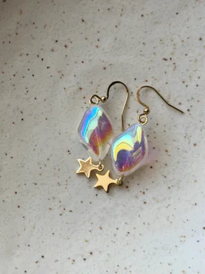 Handmade cute whimsical style quality Czech glass beads unique dangle earrings🩵 thumbnail 4