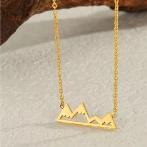 NEW Yellow Gold Plated Snowy Mountain Bar Pendant Necklace, 16-18”‎ thumbnail 10