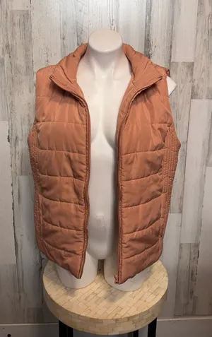 New York & Company Quilted Puffer Vest Womens XL Peach Blush Zip Stand Collar thumbnail 1