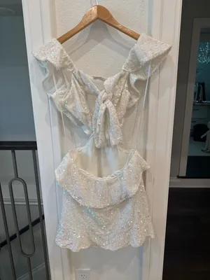 Show Me Your Mumu White Sequin Tie Front Cutout Mini Dress Size S thumbnail 4
