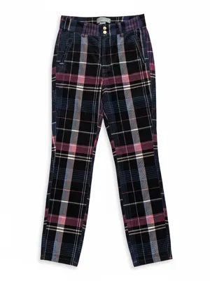 Anthropologie Alicia Moto Corduroy Pants Womens 29 Navy Plaid Slim Fit thumbnail 2