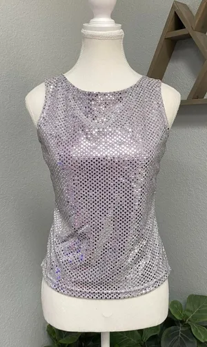 A. Byer Silver Sequin Sleeveless Tank Top Y2k Glam Romantic Feminine thumbnail 1