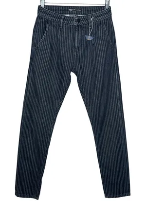 Soorty Pinstripe Chino Pants Black White Stripe Slim Fit Casual 28" thumbnail 1