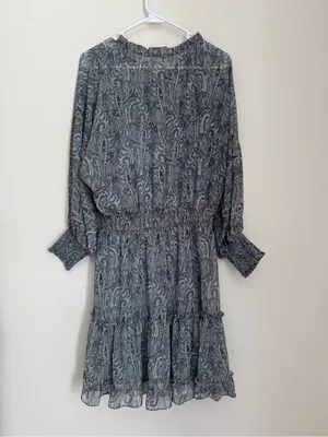 Lovestitch Paisley Boho Peasant Mini Dress Women’s Large Blue Gray Tassel NWT thumbnail 2
