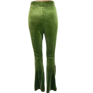 Shein Green Solid Velvet Velour Rib Flare Leggings Bell Bottom Yoga Pants Size 4 thumbnail 3
