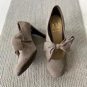 Vintage Ann Marino Brown White Herringbone Bow Tie High Heel Pumps Size 8.5 thumbnail 6