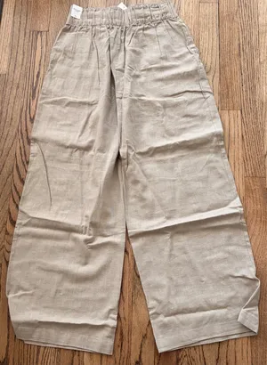 Abercrombie & Fitch Beige Pull On Wide-Leg Linen Pants XSs thumbnail 5