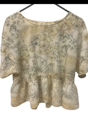 Aritzia yellow peplum short sleeve floral blouse thumbnail 10