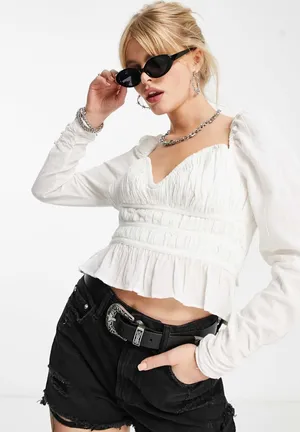 Free People chloe puff sleeve blouse in white Size Medium thumbnail 1