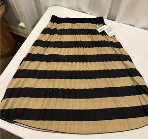 Lularoe -‎ Jill Skirt- Large- NWT- Tan and Black stripe Pleated Accordion thumbnail 1