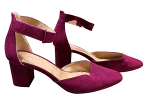 Lane Bryant Burgundy Faux Suede Block Heel Ankle Strap Pumps Womens 10W Wine thumbnail 1