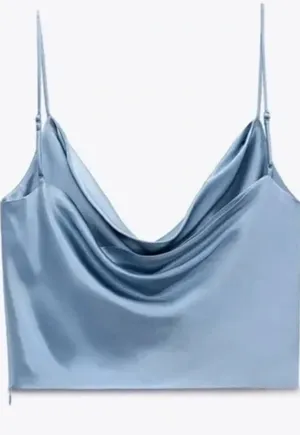 Zara blue satin top thumbnail 1