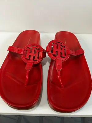 Tommy Hilfiger Relina Red Logo Monogram Thong Slip On Sandals thumbnail 4