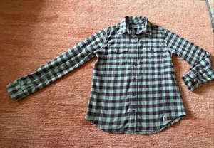 Carhartt Flannel Shirt Size M Blue Plaid Soft Fitted thumbnail 1