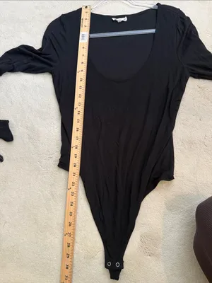 Good American Scoop Neck Long Sleeve Black Bodysuit Size 3 (Large) thumbnail 7