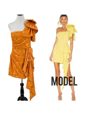 NWT Atoir Guiding Light One Shoulder Ruffle Mini Dress XS Orange 2 Bow thumbnail 2