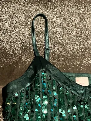 Womens M 7-9 No Boundaries Dark Green Sequin V-Neck Cami Top thumbnail 4