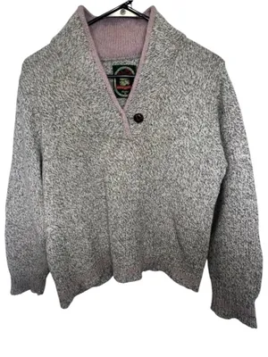 Vintage ALPS Rugged Outdoors Shawl Collar Grey Pullover Sweater With Pink Trim thumbnail 1