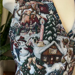 Vintage Christmas Tapestry Vest Winter Scene‎ XL 90s thumbnail 5
