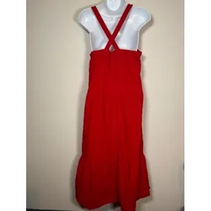 Universal Thread Midi Dress M Red‎ Tiered Cotton Crossback Sun Dress Cottagecore thumbnail 5