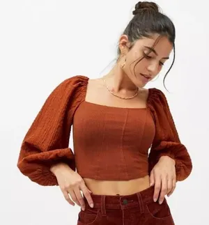 Urban Outfitters NWT Claudia Rust Puff Sleeve Top- NWT thumbnail 1