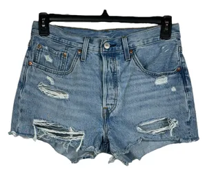 Levi’s 501 SZ W30 Jean Shorts Button-Fly Distressed Light Wash Frayed Hems Blue thumbnail 1
