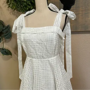 Lulus Forever Darling White Gingham Tie-Strap Mini Dress – Size Large– NWT thumbnail 4
