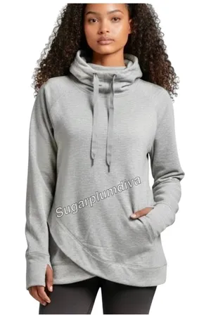Yogalicious‎ Activewear Grey Hooded Fleece Pullover Top MEDIUM Sporty Workout thumbnail 1