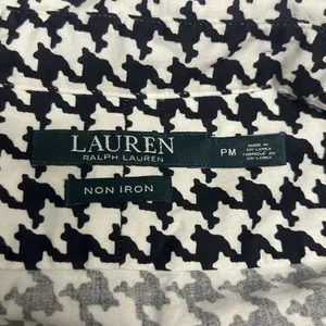Lauren Ralph Lauren Size PM Houndstooth No Iron Button Down Ahirt Blouse Black W thumbnail 11