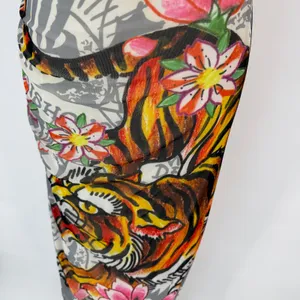 Ed Hardy Tattoo Tiger Mesh Maxi Dress Y2K Grunge Cyber Mock Neck Bodycon Size S thumbnail 7