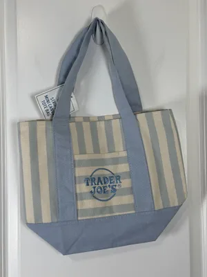 Trader Joe's Striped Mini Canvas Tote Bag, Pastel Blue thumbnail 2