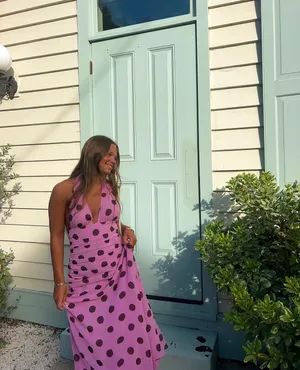 Zara Pink Polka Dot ruffled Maxi Dress bohemian summer vacation bodycon thumbnail 3