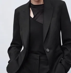 Zara Single Breasted Black Long Classic Fit Blazer Jacket Shoulder Pads Size 10 thumbnail 1